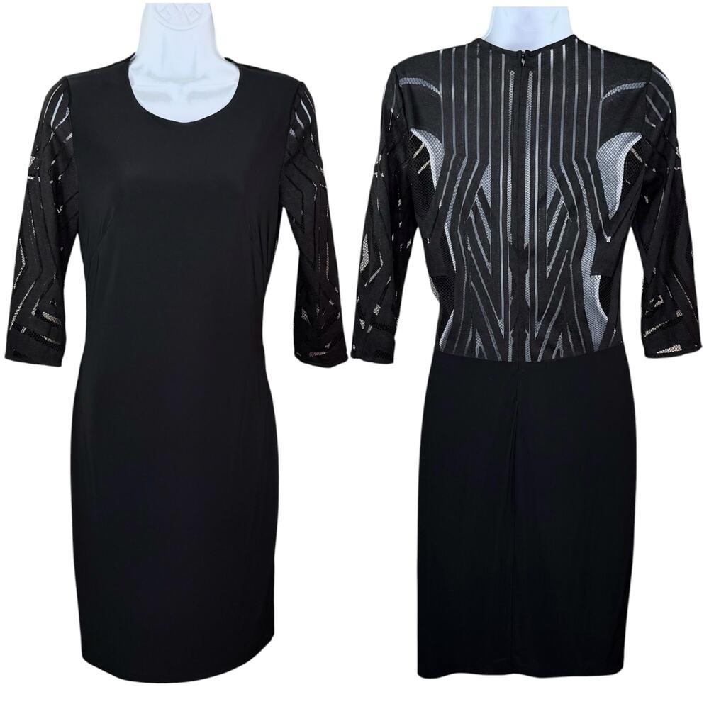 Maria Bianca Nero Black 3/4 Sleeve Lace Back Shift Dress Small NWOT